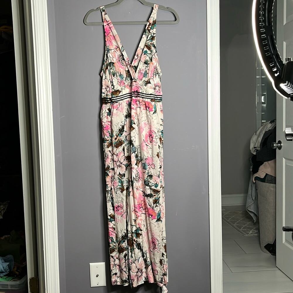 Plenty by Tracy Reese Pink Floral Wide Leg Jumpsuit Exposed Zipper 10 - Picture 11 of 11